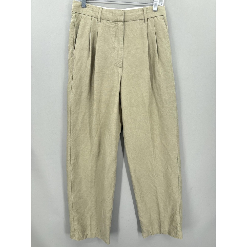 Aritzia Pants Womens 8 Beige Effortless Pant Straight Pleated Linen Blend Twill